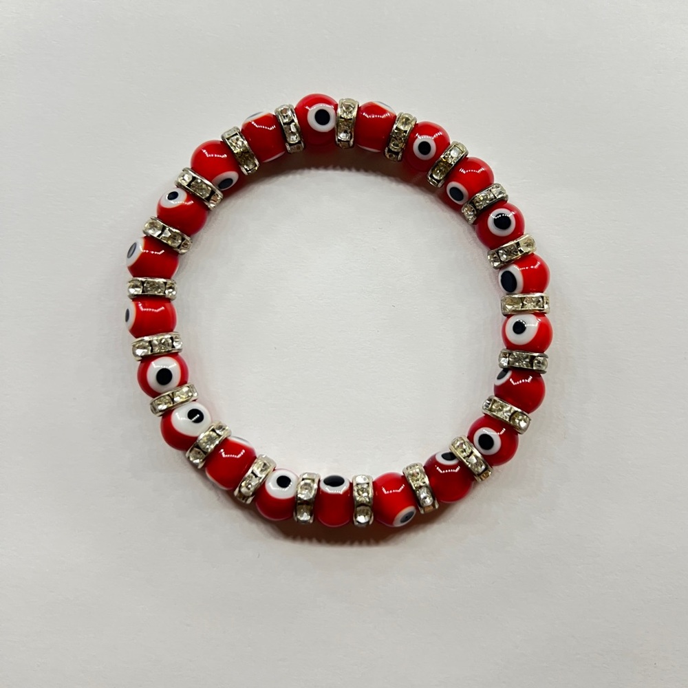 Red Evil Eye Protection Bracelet – Silver Accents